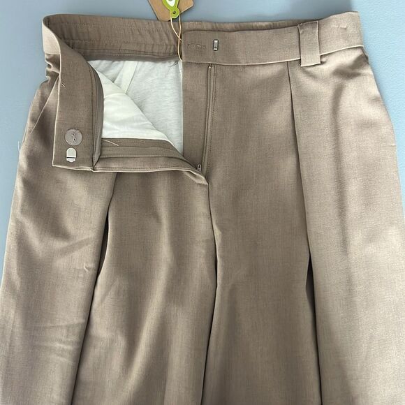 NWT OGL Tencel-Linen Pants Wrinkle-Free Tucked Wide Leg Trouser - Deep Oatmeal - Picture 6 of 10
